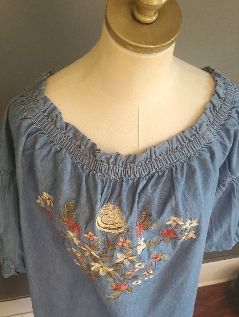 Blue Off-Shoulder Embroidered Dress Size XXL - Picture 5 of 12